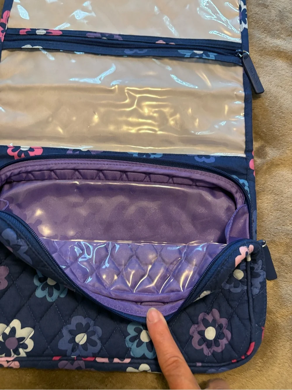 Vera Bradley Navy Floral Hanging Jewelry Organizer with Pink & Blue Flowers